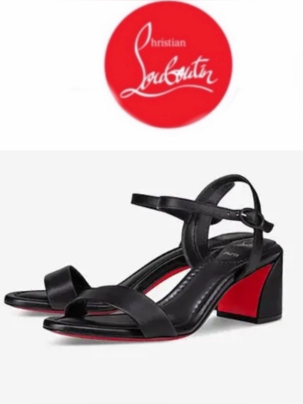 Christian Louboutin Miss Jane Sandal Black Leather Block-Heel Red Sole 35.5 $945